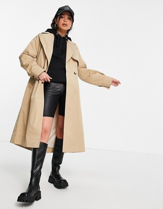 Topshop pleated back trench coat in beige - ShopStyle