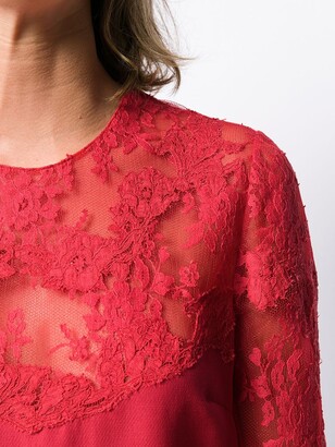 Valentino Lace Illusion-Neck Dress