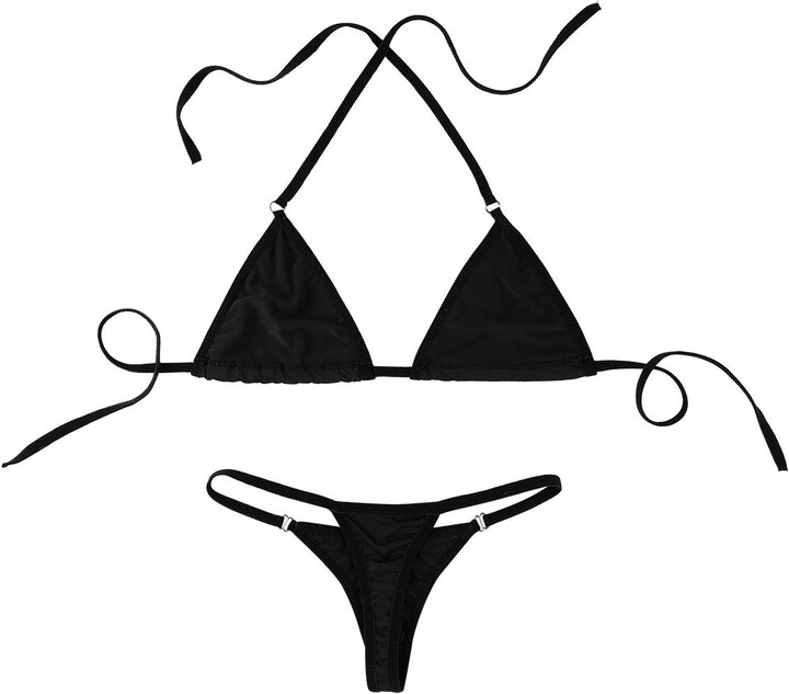 YUUMIN Wman's Sexy Triangle Bikini Set Halter Neck Bra High Waist Thong ...