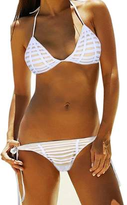 Susenstone Women Bikini Tie Set Swimwear Push-Up Padded Stripe Bra Swimsuit Bodysuits Beachwear (M, )
