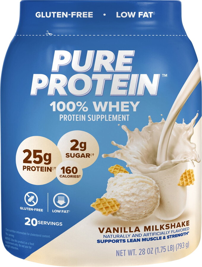 Pure Protein 100% Whey Protein Powder, Vanilla Cream, 25g Protein, 1.75 lbs