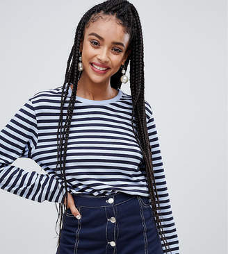 Monki crew neck oversized top with long sleeeves in blue stripe