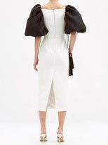 Thumbnail for your product : Rasario Puff-sleeve Satin Midi Dress - White Black