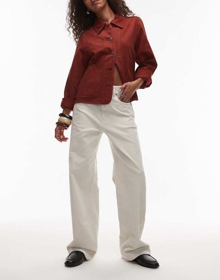 Arket Coral low rise baggy wide leg stretch corduroy pants in off white