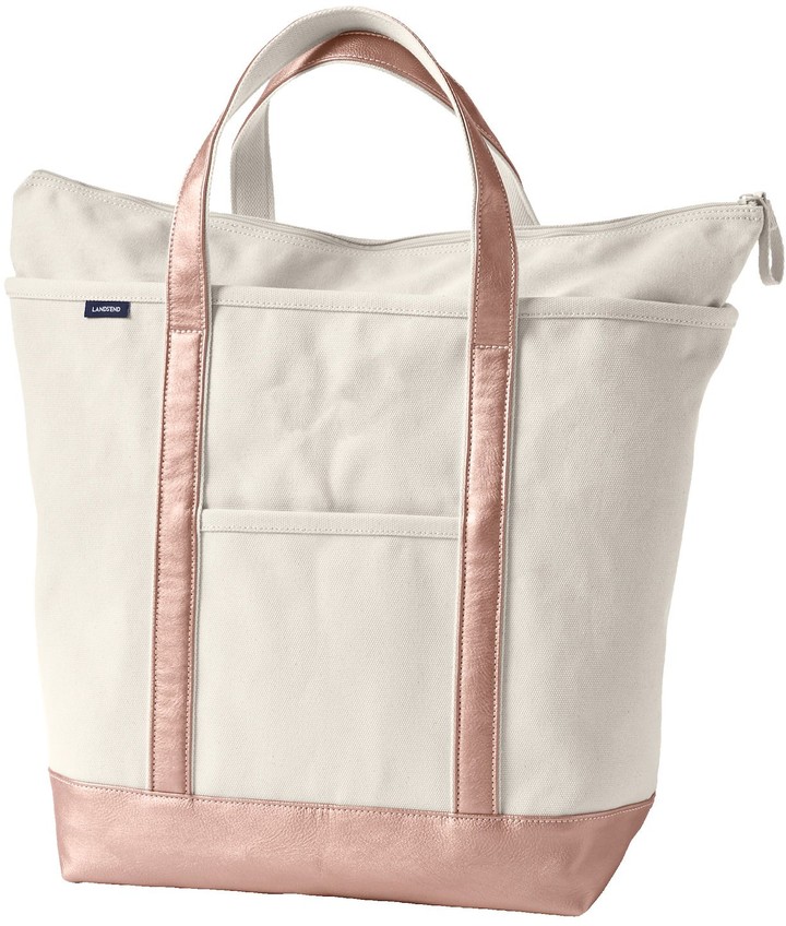 Lands' End Natural Rose Gold Zip Top Canvas Tote Bag ShopStyle