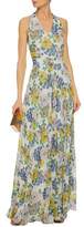 Thumbnail for your product : Mikael Aghal Floral-Print Metallic Chiffon Maxi Dress