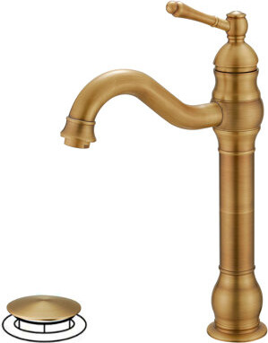 DFI Single Hole Single Handle Bathroom Vessel Sink Faucet With 360° Swivel Spout and Pop-Up Drain