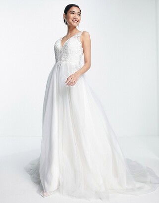 ASOS EDITION Tiana delicate embroidered bodice wedding dress with V-back
