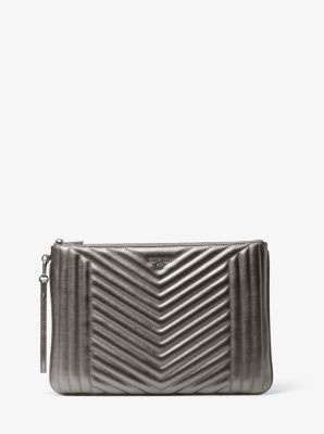 Michael Kors Jet Set Extra-Large Quilted Metallic Leather Pouch