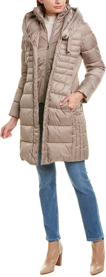 tahari long puffer coat