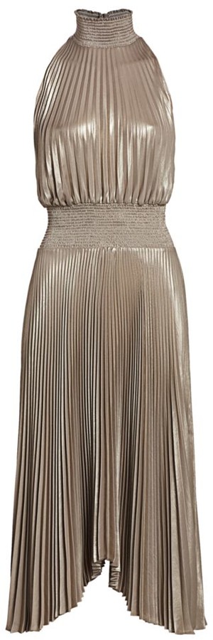 alc renzo metallic pleated dress