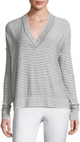 Thumbnail for your product : ATM Anthony Thomas Melillo Eased Striped V-Neck Pullover Sweater, White/Black