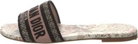 Christian Dior Flats Black Graphic Print Peep-Toes with Embroidered Accent Designer