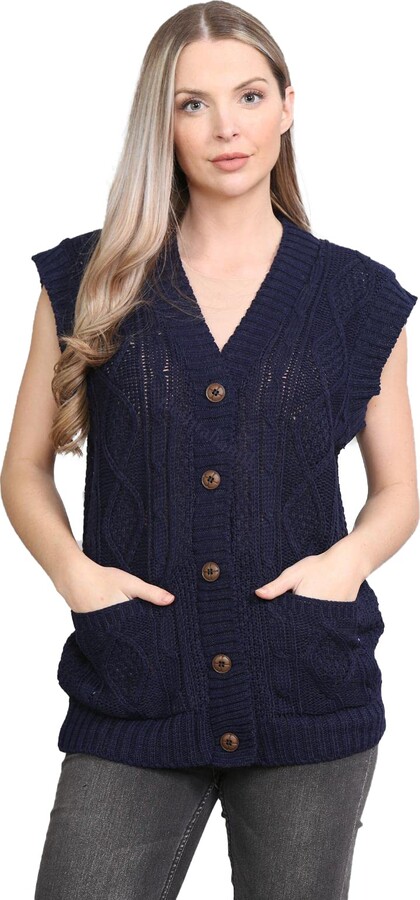 BESTITALIANUK Sleeveless Jumper Women 5 Buttons Cable Knit Ladies Tank Top  Knitted Sweater Vest Grandad Cardigans 2-Pockets Casual V Neck Waistcoats  UK Sizes 8-24 (20-22 - ShopStyle