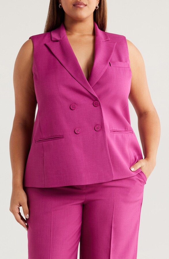 Tahari ASL Double Breasted Sleeveless Jacket