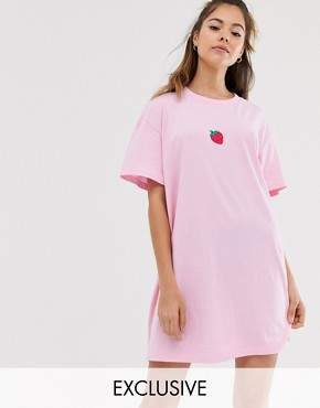 Daisy Street oversized t-shirt dress with strawberry embroidery