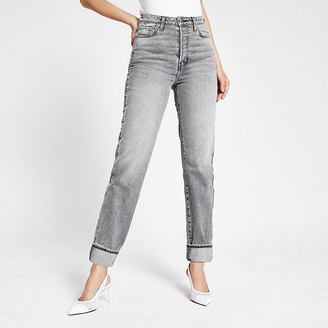 women's grey jeans straight leg