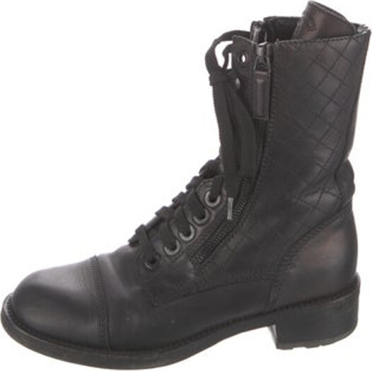 Chanel Interlocking CC Logo Leather Combat Boots - ShopStyle