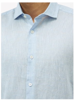 Frescobol Carioca Point-collar Slubbed Linen Shirt - Light Blue