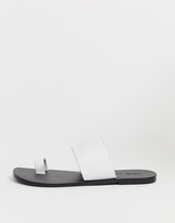 Thumbnail for your product : ASOS DESIGN Wide Fit Faro leather toe loop flat sandals