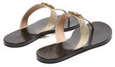 Thumbnail for your product : Gucci Gg Marmont Flat Leather Sandals - Womens - Gold