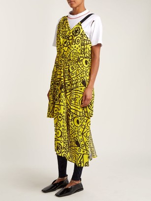 colville Abstract-print Asymmetric Tie-waist Dress - Yellow Print