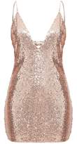 Thumbnail for your product : PrettyLittleThing Rose Gold Chain Strap Sequin Plunge Bodycon Dress