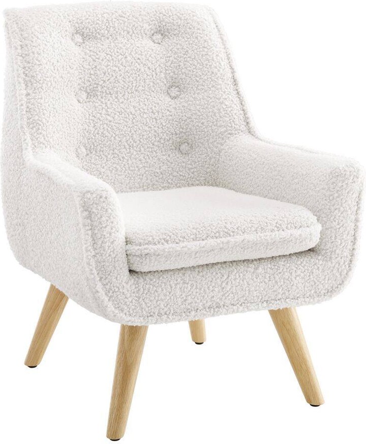 Powell Company Karli Crisp White Sherpa Kids Chair with Natural Finished Legs