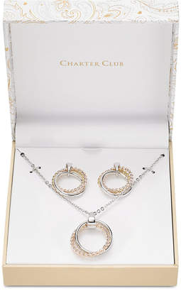 Charter Club Tri-Tone Triple-Circle Pendant Necklace & Drop Earrings Set, Created for Macy's
