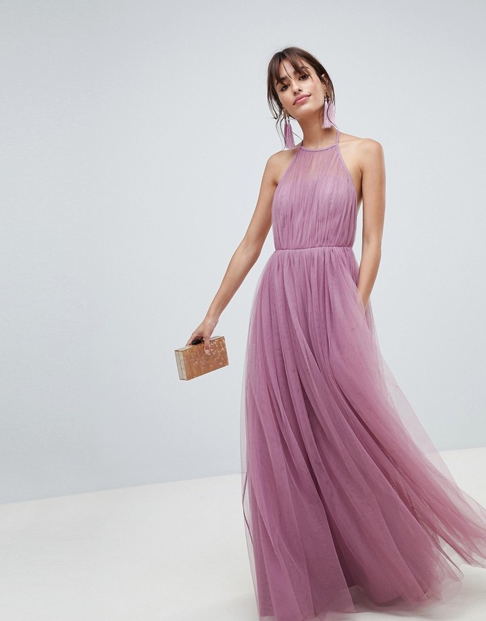 purple halter maxi dress