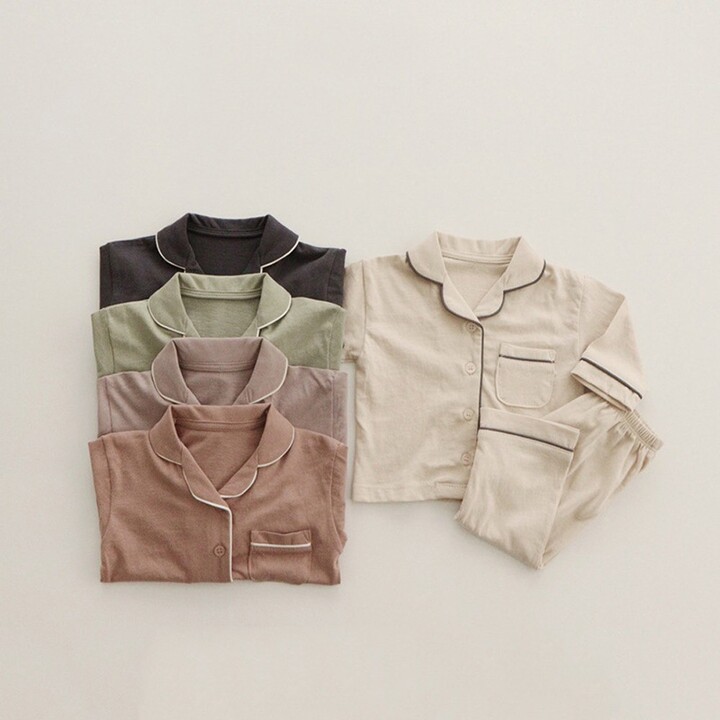 Facejoyous Spring Autumn New Baby Boy Girl Simple Loose Pajamas Sets Toddler Child Long Sleeve Solid Cotton Sleepwear 2 Pcs Suits 0-5 Years