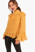 Thumbnail for your product : boohoo Petite Chiffon Ruffle Wide Sleeve Top