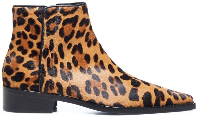 Latasa Womens Leopard Print Contrast Color Stitching Lace-up Ankle Leather Boots 