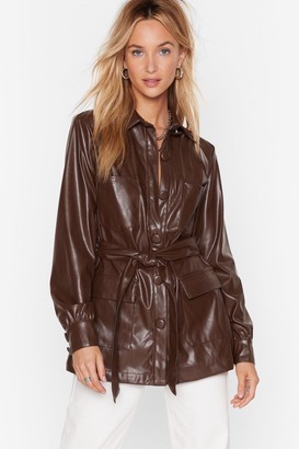 Nasty Gal Womens Faux Leather Belted Longline Jacket - Brown - XL