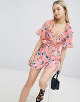 Thumbnail for your product : ASOS Design Tea Playsuit with Plunge Neck and Ruffle Detail
