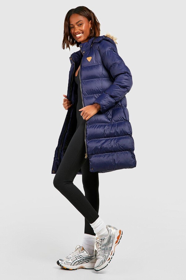 ladies navy padded jacket with hood