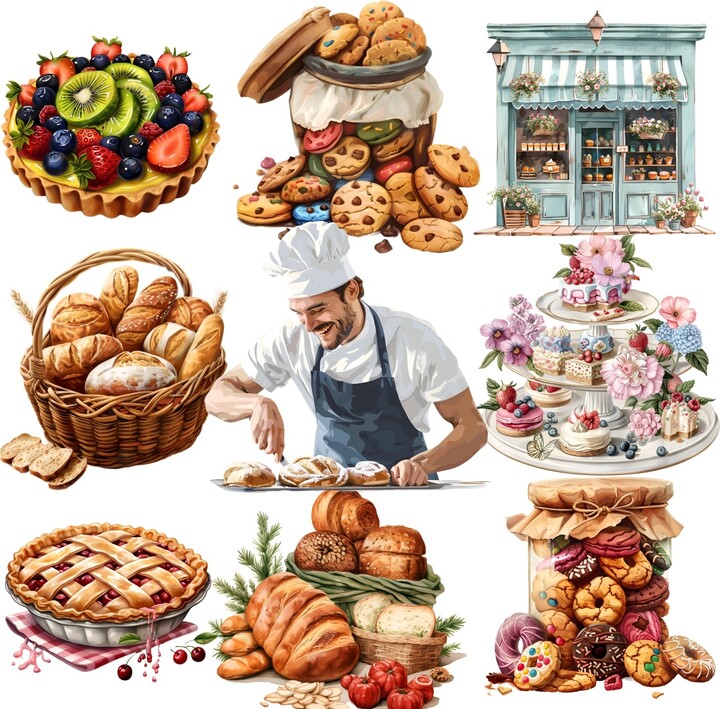 BLINGIRD 17pcs Creative Self-made Watercolor Bakery Bread Making Dessert Cake Stickers/ Beautiful /Decorative DIY Craft Photo Albums