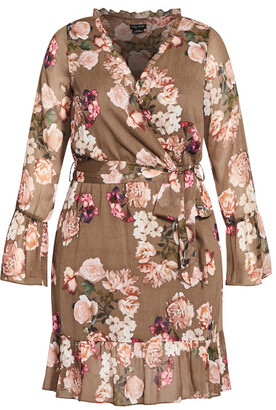 City Chic Kindred Floral Dress - taupe