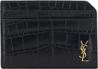 TINY CASSANDRE FRAGMENTS zip card case in crocodile-embossed matte leather, Saint Laurent