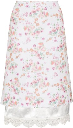 Commission Floral-Print Layered Midi Skirt