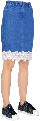 SteveJ & YoniP Cotton Denim Skirt W/ Lace Trim