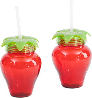 TJMAXX Set Of 2 Indoor Outdoor Strawberry Shaped To Go Cups, Acrylic