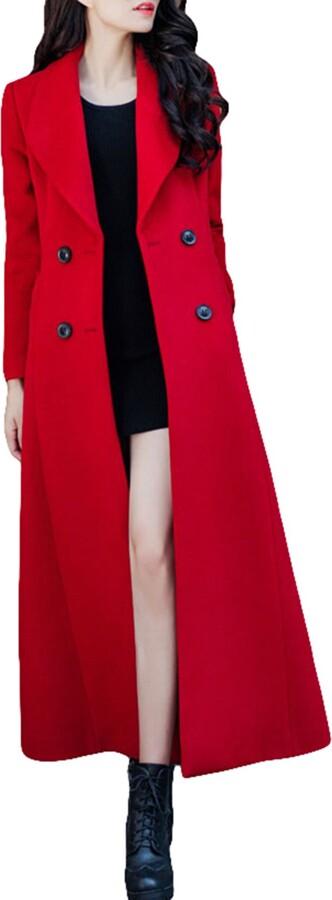 PLAER Autumn and Winter Women's Fashion Red Cashmere Warm Long Wool Coat  (UK12) - ShopStyle