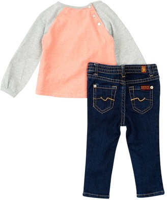 7 For All Mankind Colorblock Top & Jean Set (Baby Girls)