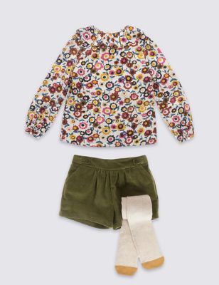Marks and Spencer 3 Piece Top & Shorts with Tights (1-7 Years)