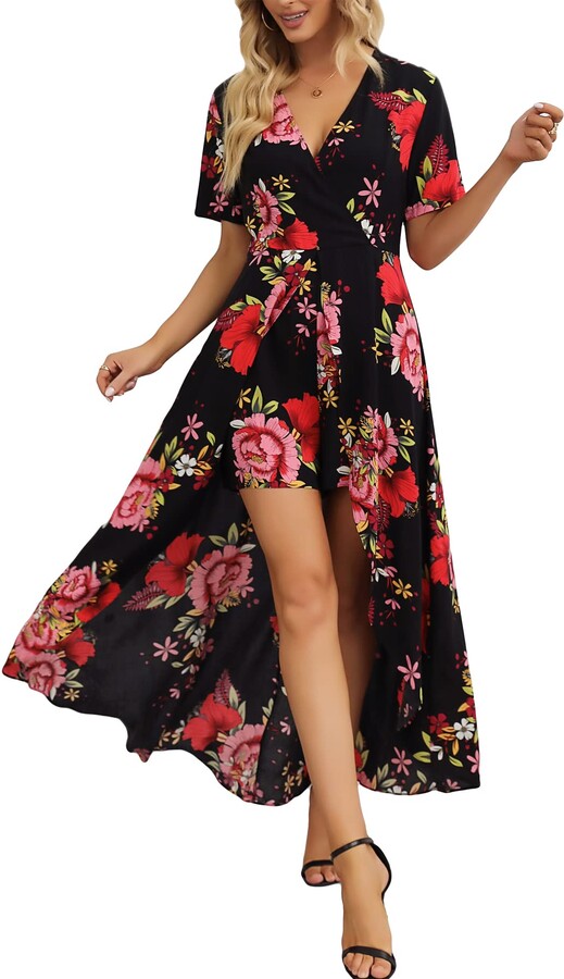 Kormei Womens Sleeveless Scoop Neck Floral Rayon Party Split Maxi Romper  Dress - ShopStyle
