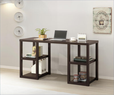 George Oliver Desks Modern Cappuccino Oak with 4 Storage Shelves | Space-Saving Open Design | MDF
