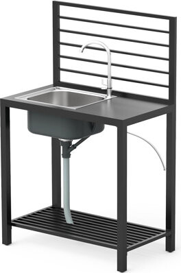 Ivy Bronx Grey Outdoor Kitchen Island Storage - Stainless Steel Sink Faucet Aluminum With Sink & Faucet