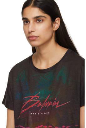 Balmain Multicolor Linen Graphic Logo T-Shirt