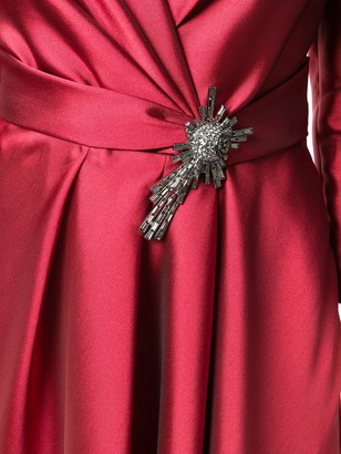 Alberta Ferretti V-neck brooch gown